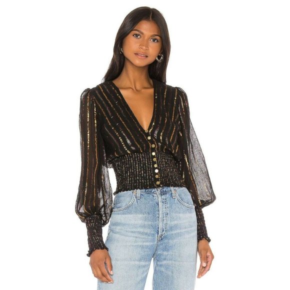 Karina Grimaldi Black and Gold Sheer Top - Picture 1 of 6